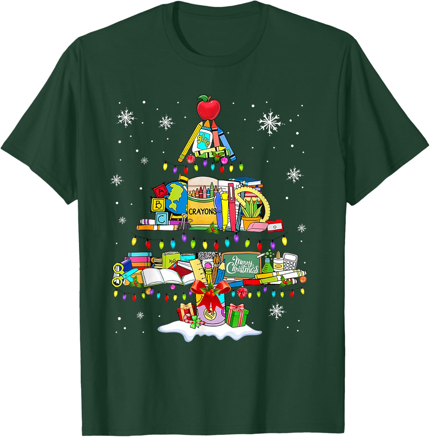 Teacher Christmas Tree School Supplies T-Shirt - T-Shirt | Forest