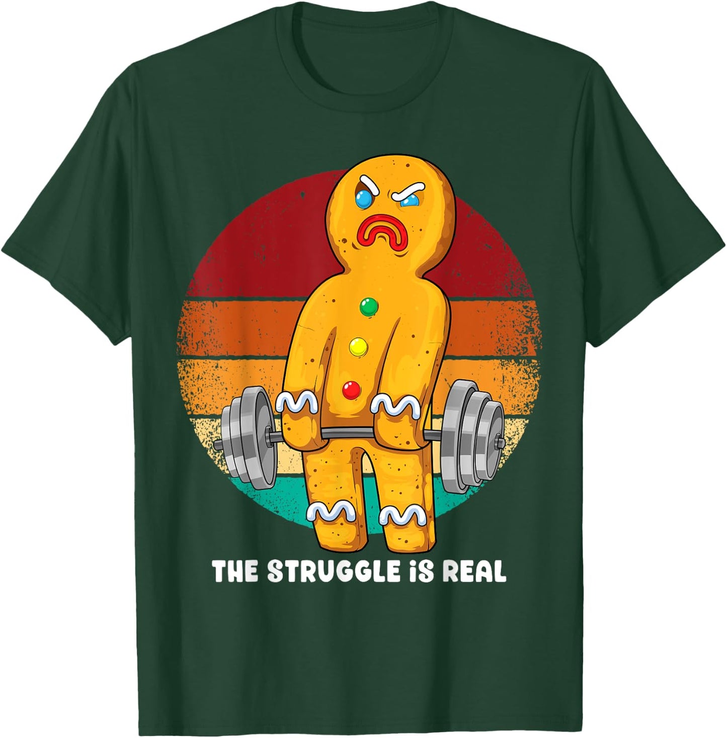 Gingerbread Man Weightlifting Christmas Fitness Gym Deadlift T-Shirt - T-Shirt | Forest