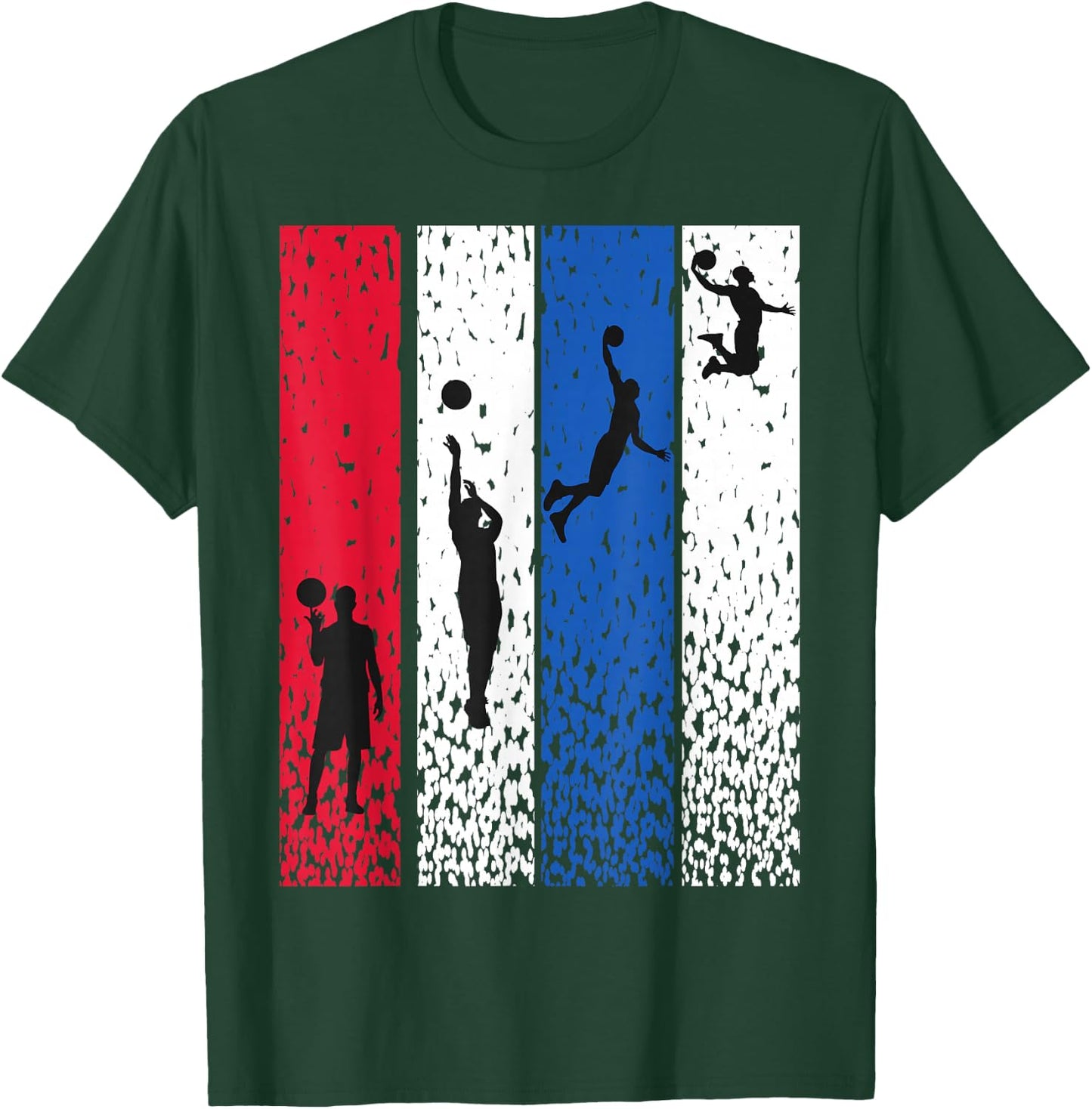 Basketball Retro Vintage USA Flag Red White Blue Patriotic T-Shirt - T-Shirt | Forest