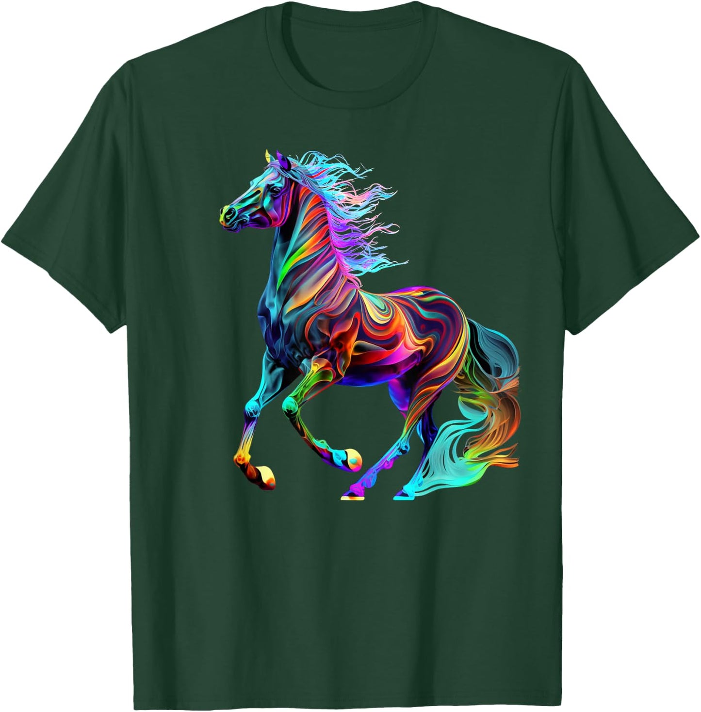 Colorful Rainbow Horse Graphic T-Shirt - T-Shirt | Forest