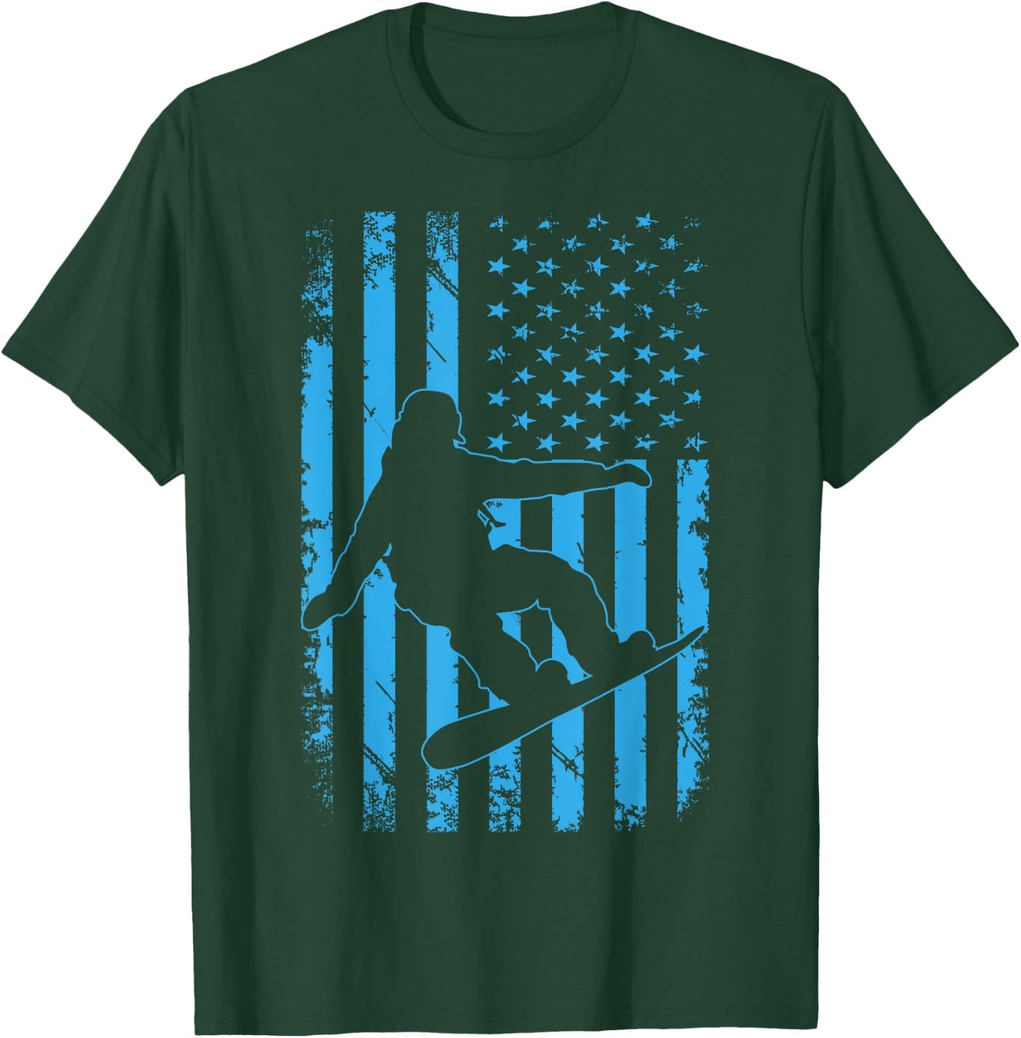 USA American Flag Snowboard Apparel Snowboarding Patriotic Kids Men T-Shirt - T-Shirt | Forest