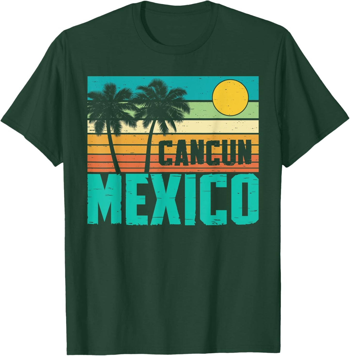 Cancun Mexico Beach Sunset Palm Trees Retro Summer Vacation T-Shirt - T-Shirt | Forest
