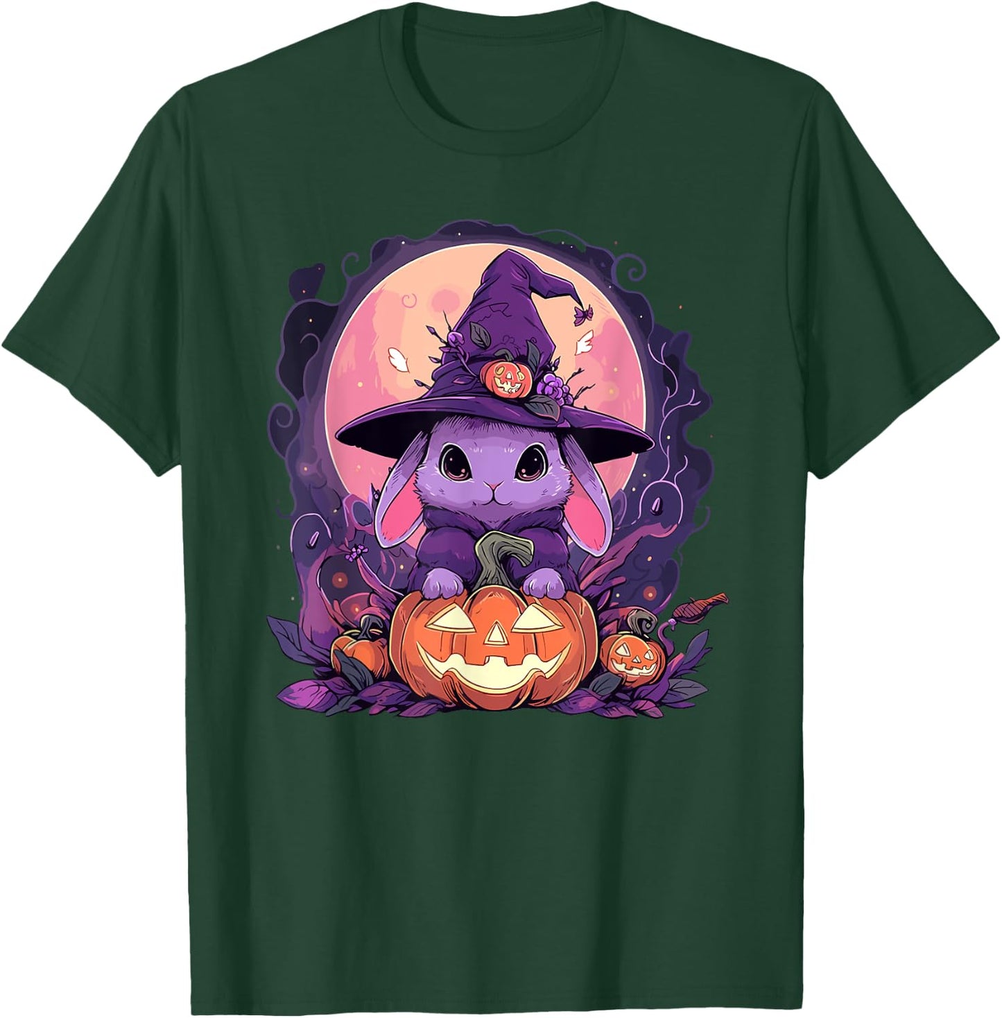 Halloween Cute Bunny Rabbit Witch Hat Jack o Lantern Graphic T-Shirt - T-Shirt | Forest