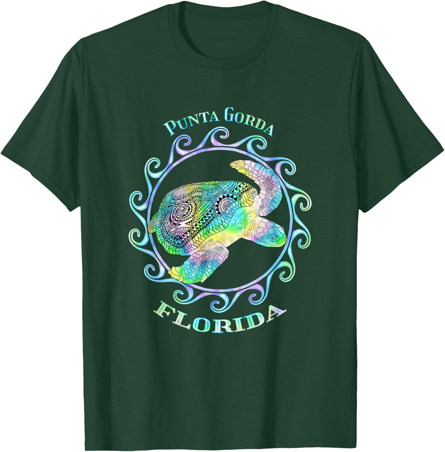 Punta Gorda Florida Vacation Colorful Tribal Turtle T-Shirt - T-Shirt | Forest