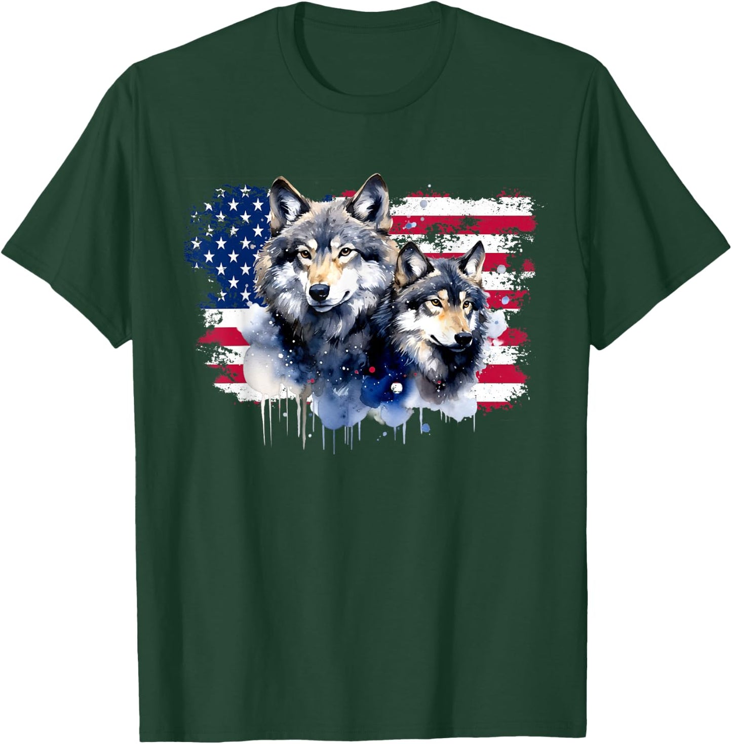 Wolves American Flag New Years Wolf Lovers Design T-Shirt - T-Shirt | Forest