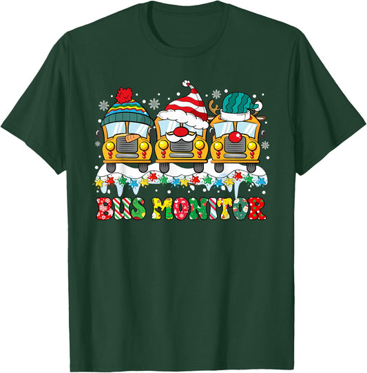 Bus Monitor Bus Santa Reindeer Snowman Xmas Lights Christmas T-Shirt - T-Shirt | Forest