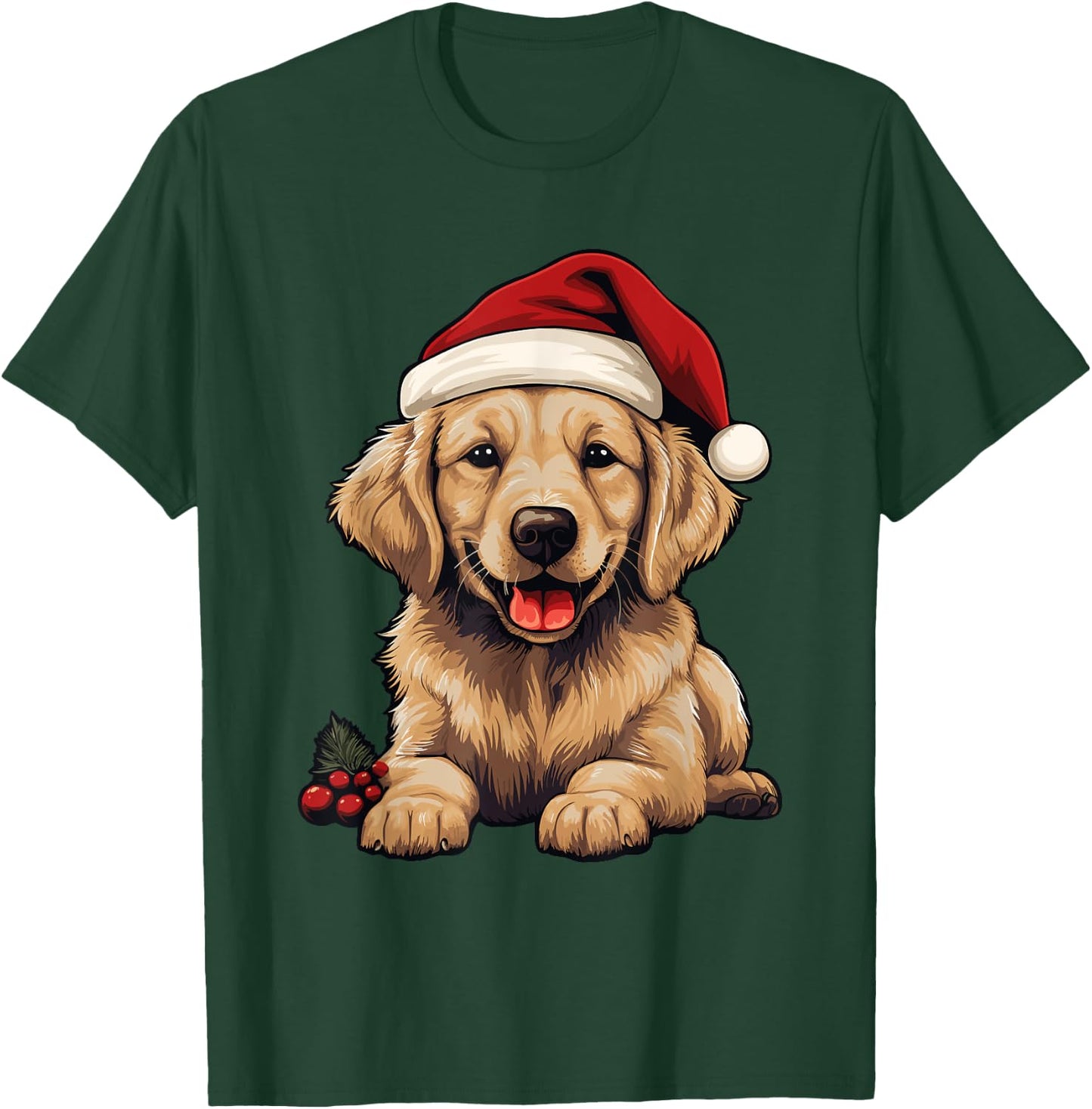 Golden Retriever Dog Christmas Santa Hat Xmas Pajama T-Shirt - T-Shirt | Forest