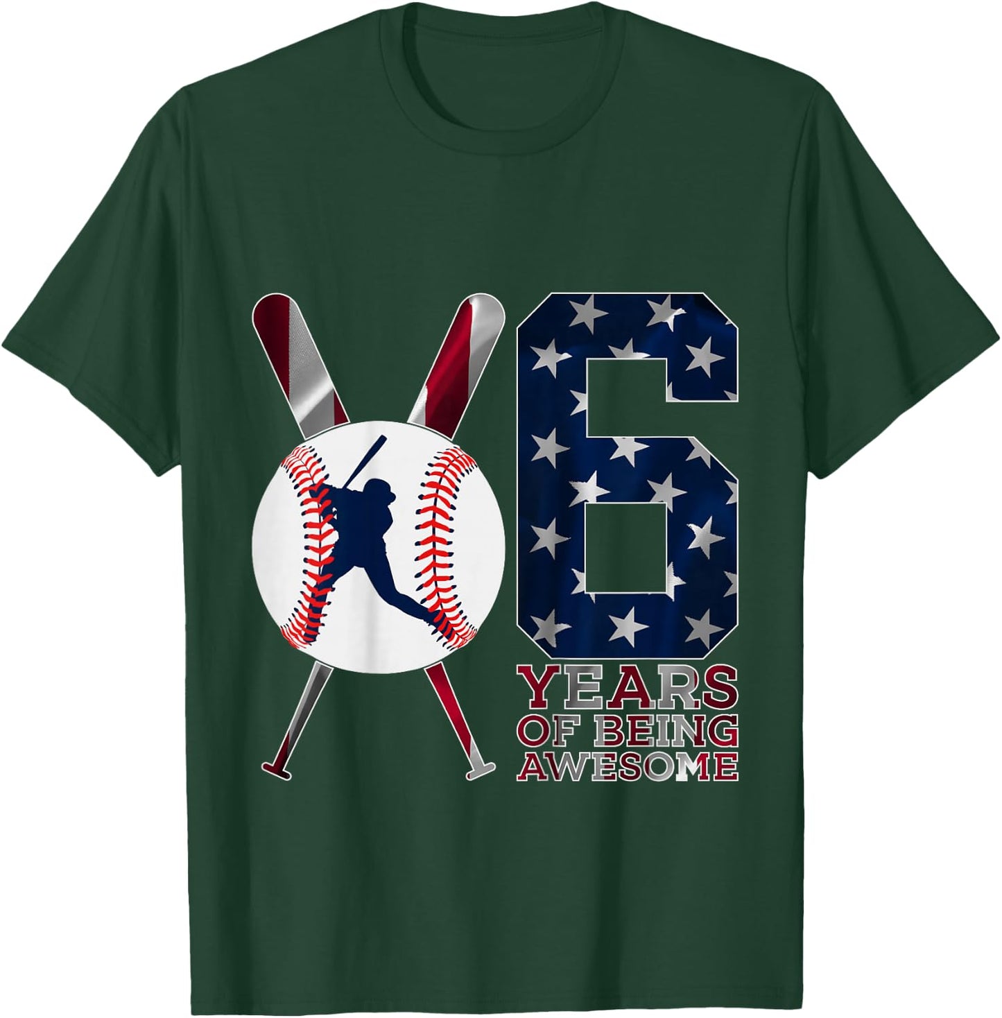 6 Years of Being Awesome Baseball 6th Birthday T-Shirt - T-Shirt | Forest