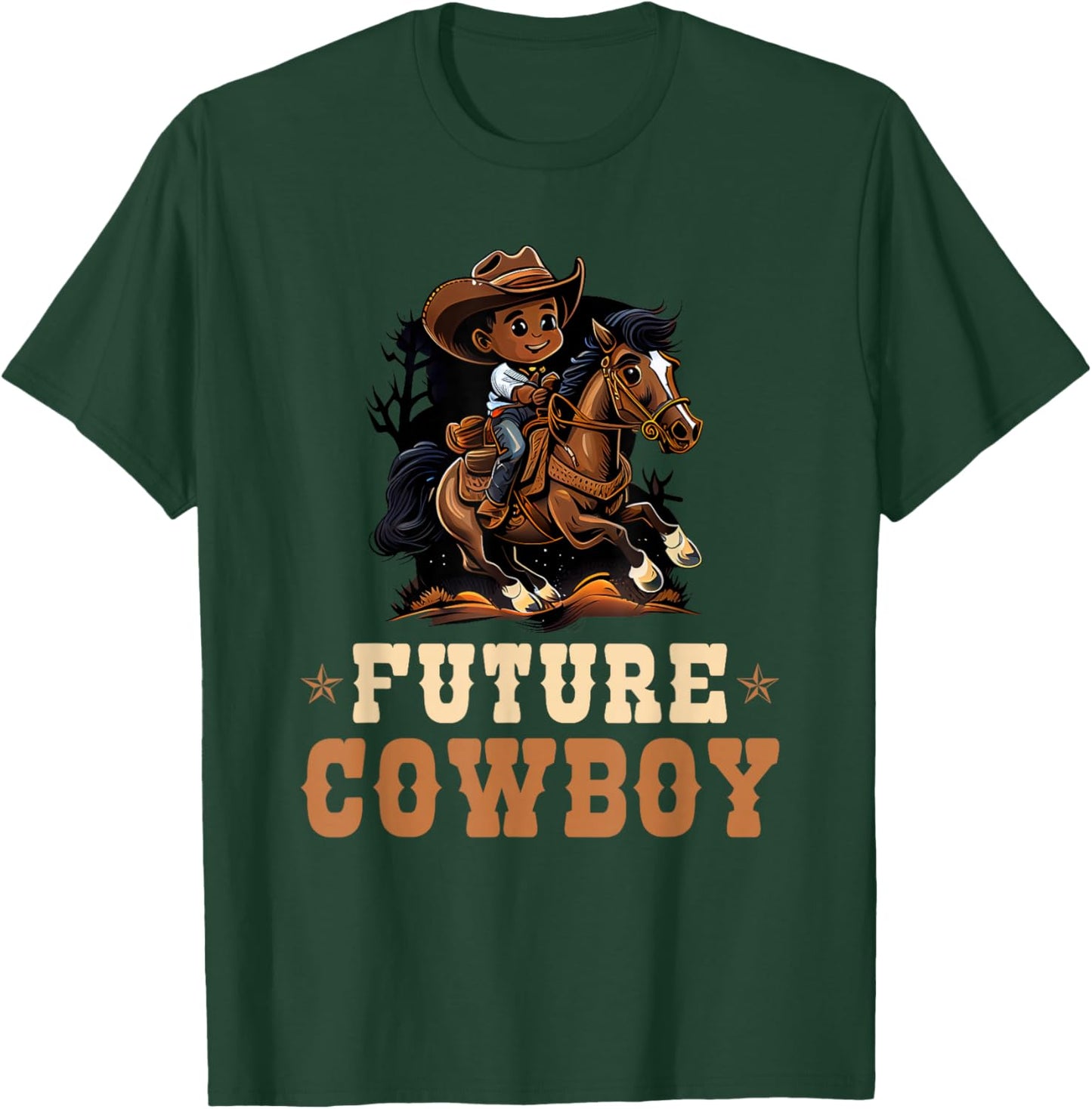 Future Cowboy, African American Rodeo Cowboy Boy Kids T-Shirt - T-Shirt | Forest