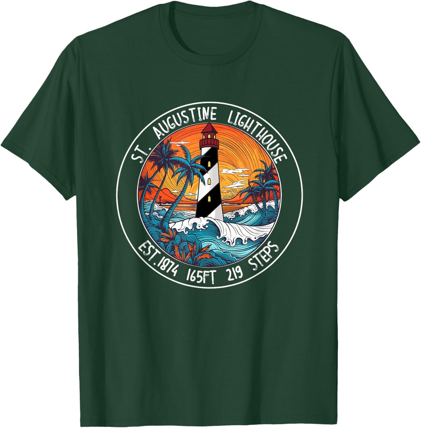 St. Augustine Lighthouse Florida Retro Sunset Palm Trees T-Shirt - T-Shirt | Forest