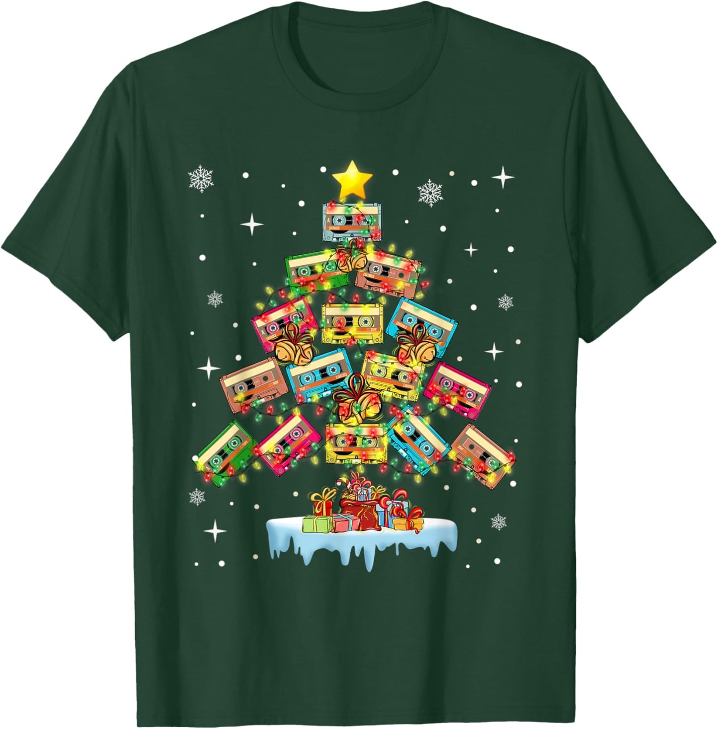 Music Cassette Tapes Christmas Tree Country Music Lover T-Shirt - T-Shirt | Forest