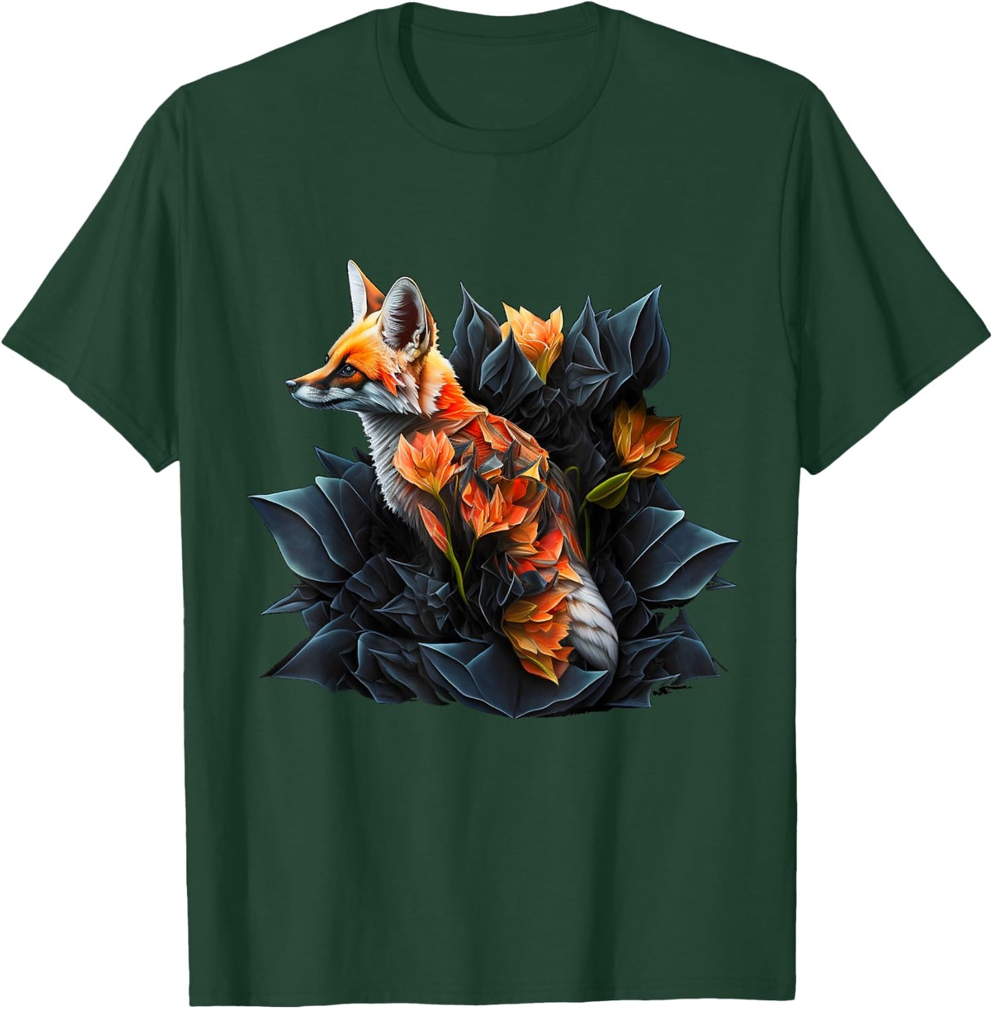 Fox art animal lovers motif animal flowers T-Shirt - T-Shirt | Forest