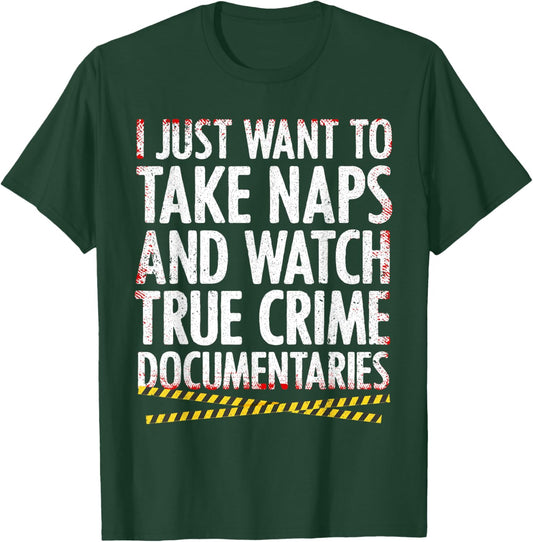 Cool True Crime Women Crime Lover Nap Documentaries T-Shirt - T-Shirt | Forest