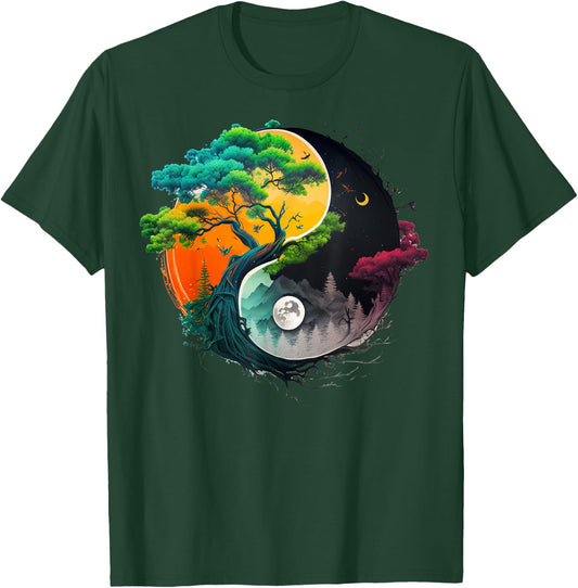 Nature Taoism Yin Yang Symbol on Zen Taijitu Yin Yang T-Shirt - T-Shirt | Forest