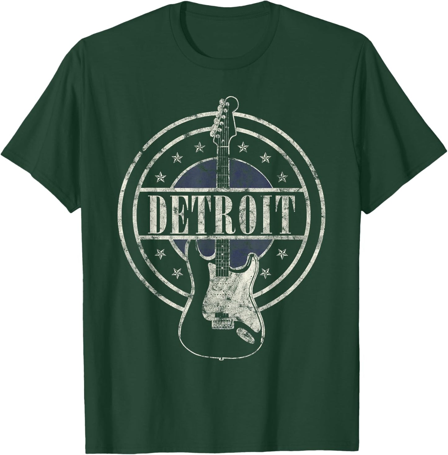 Vintage Detroit Souvenir Rock and Roll Guitar Player T-Shirt - T-Shirt | Forest