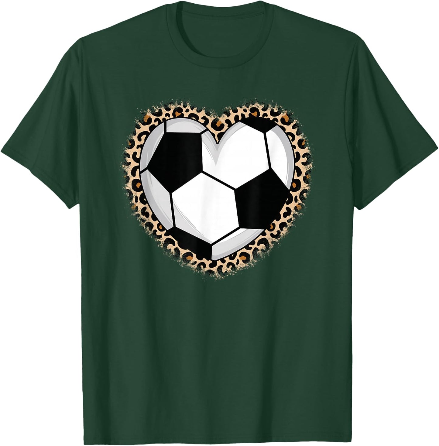 Soccer Heart Leopard Soccer Women Girls T-Shirt - T-Shirt | Forest