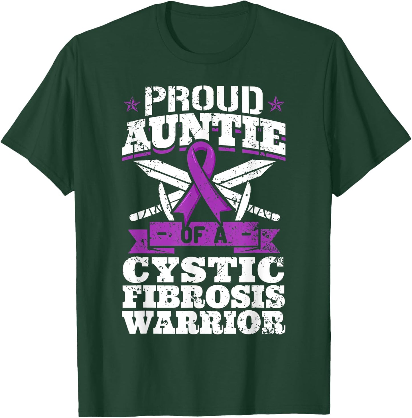 Proud Auntie Of A Cystic Fibrosis Warrior Awareness Ribbon T-Shirt - T-Shirt | Forest