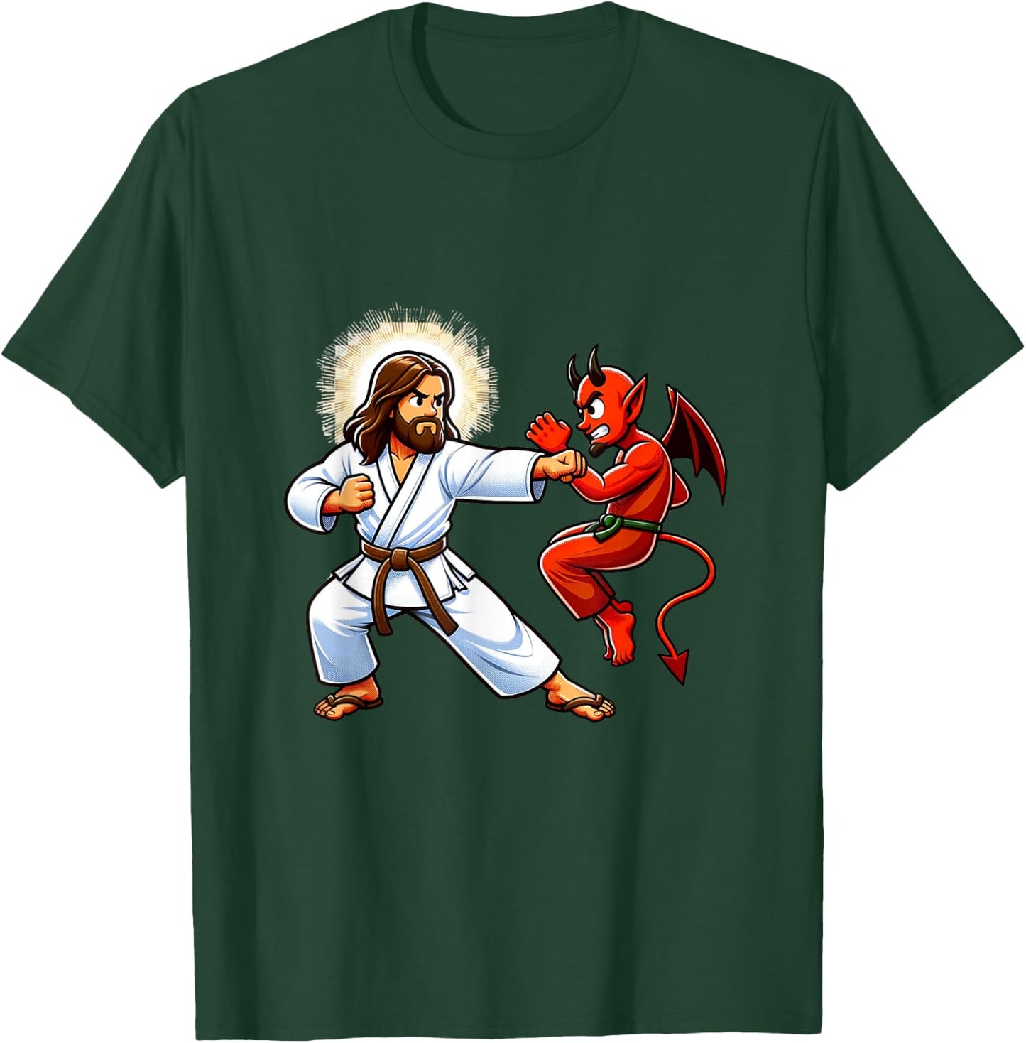 Jesus Defeating the Devil Funny Karate T-Shirt - T-Shirt | Forest