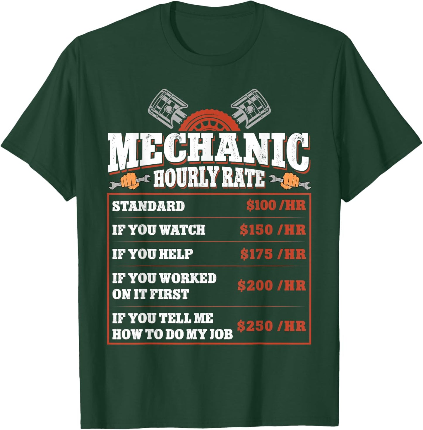 Funny Mechanic Hourly Rate - Labor Rates Car Mechanic T-Shirt - T-Shirt | Forest