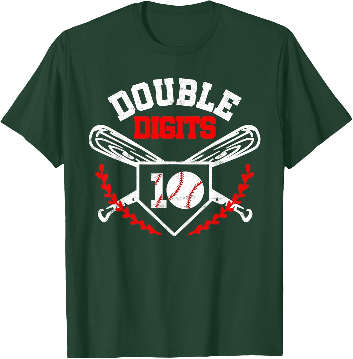 Double Digits Birthday Decorations Boy 10 Baseball Lover Fan T-Shirt - T-Shirt | Forest