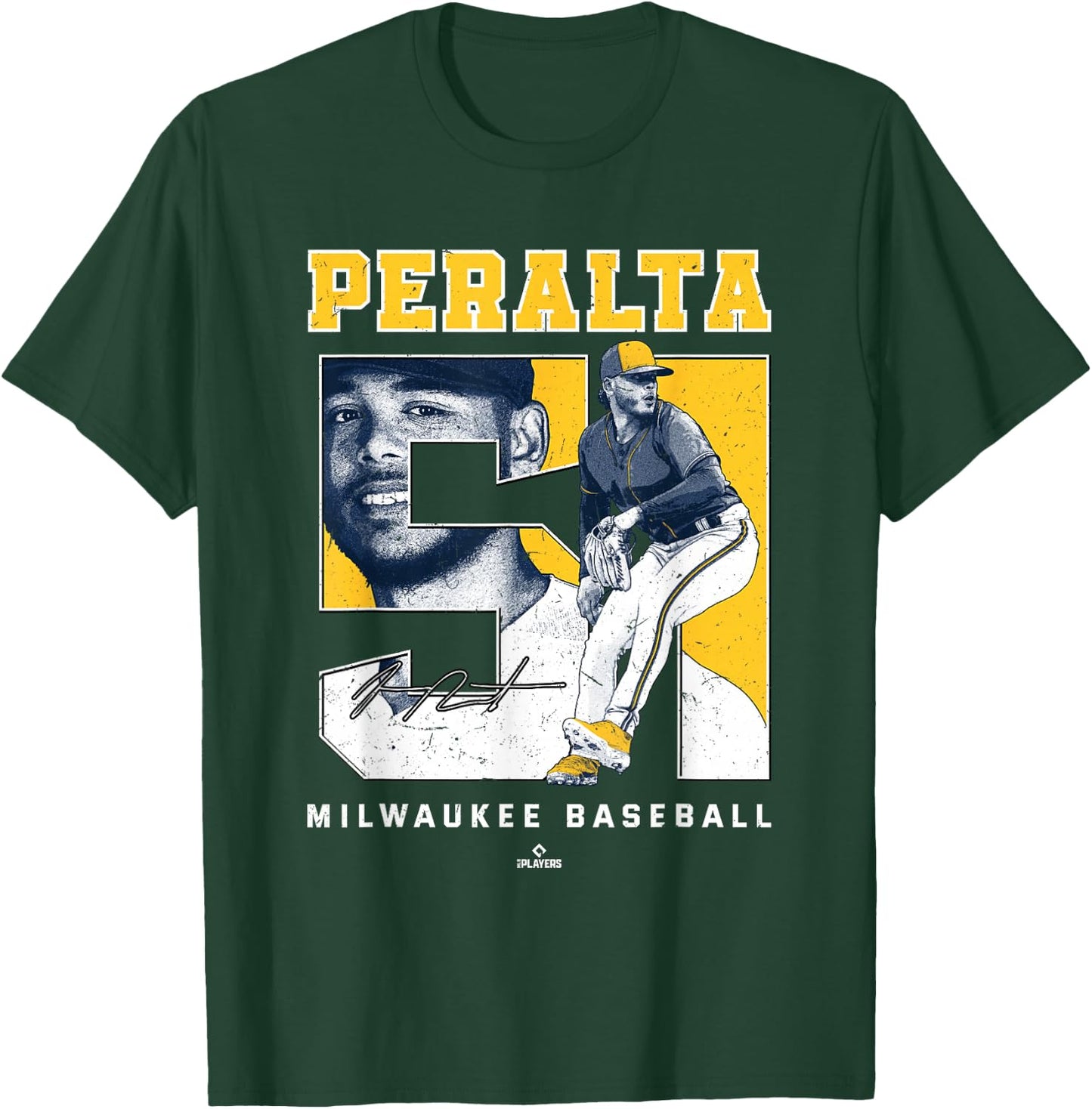Number and Portrait Freddy Peralta Milwaukee MLBPA T-Shirt - T-Shirt | Forest