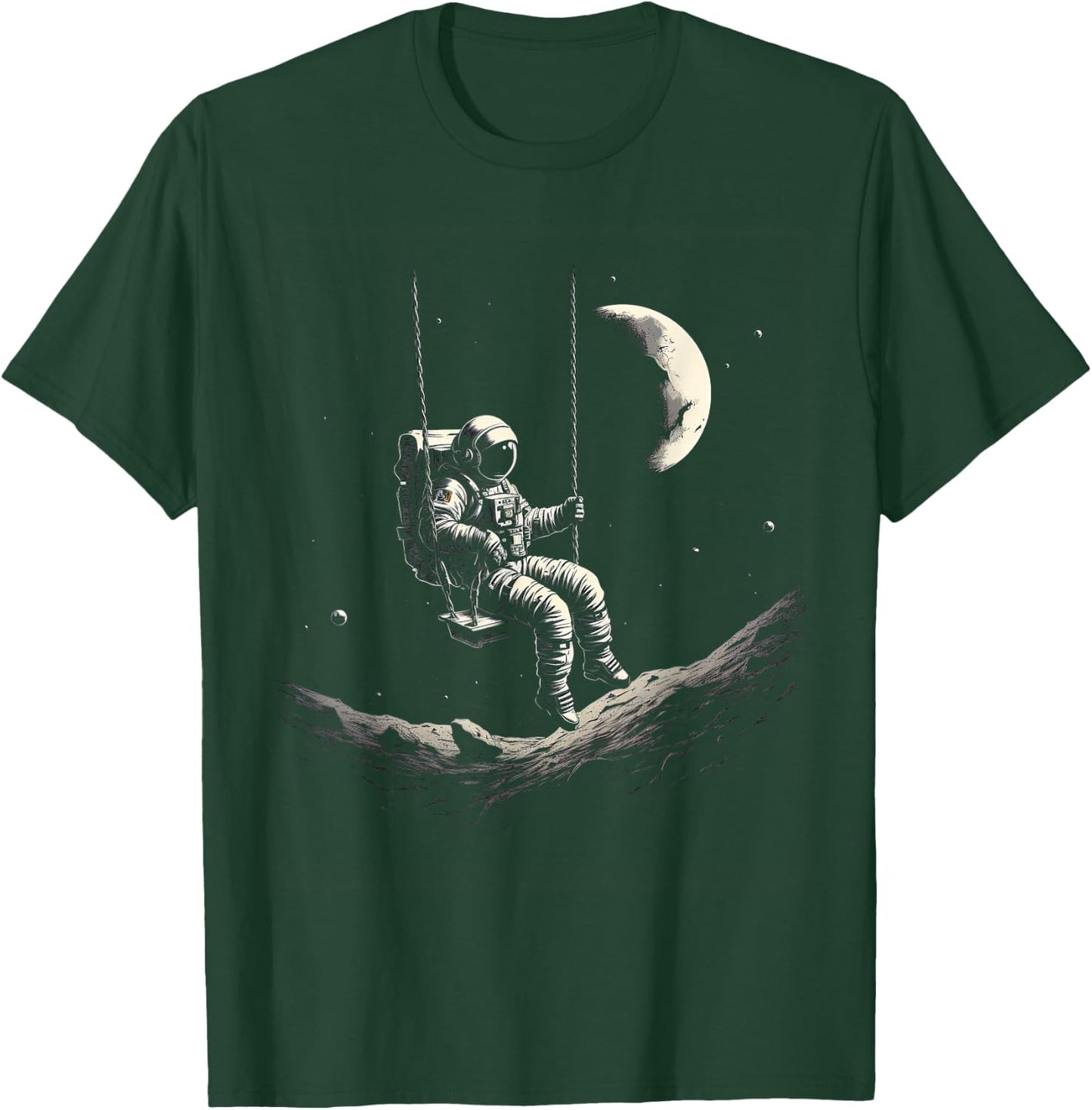 Astronaut Sitting on Swing in Space Stars and Moon T-Shirt - T-Shirt | Forest