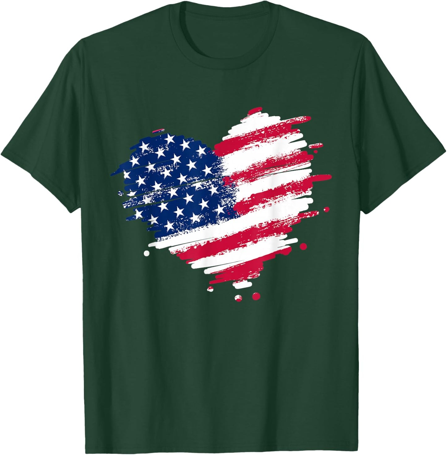 4th of July Heart USA American Flag Patriotic Men Women T-Shirt - T-Shirt | Forest