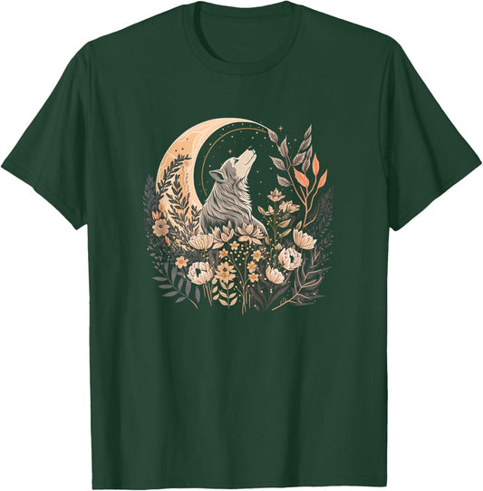 Cute Cottagecore Wolf Aesthetic Girls Women Graphic Moon T-Shirt - T-Shirt | Forest