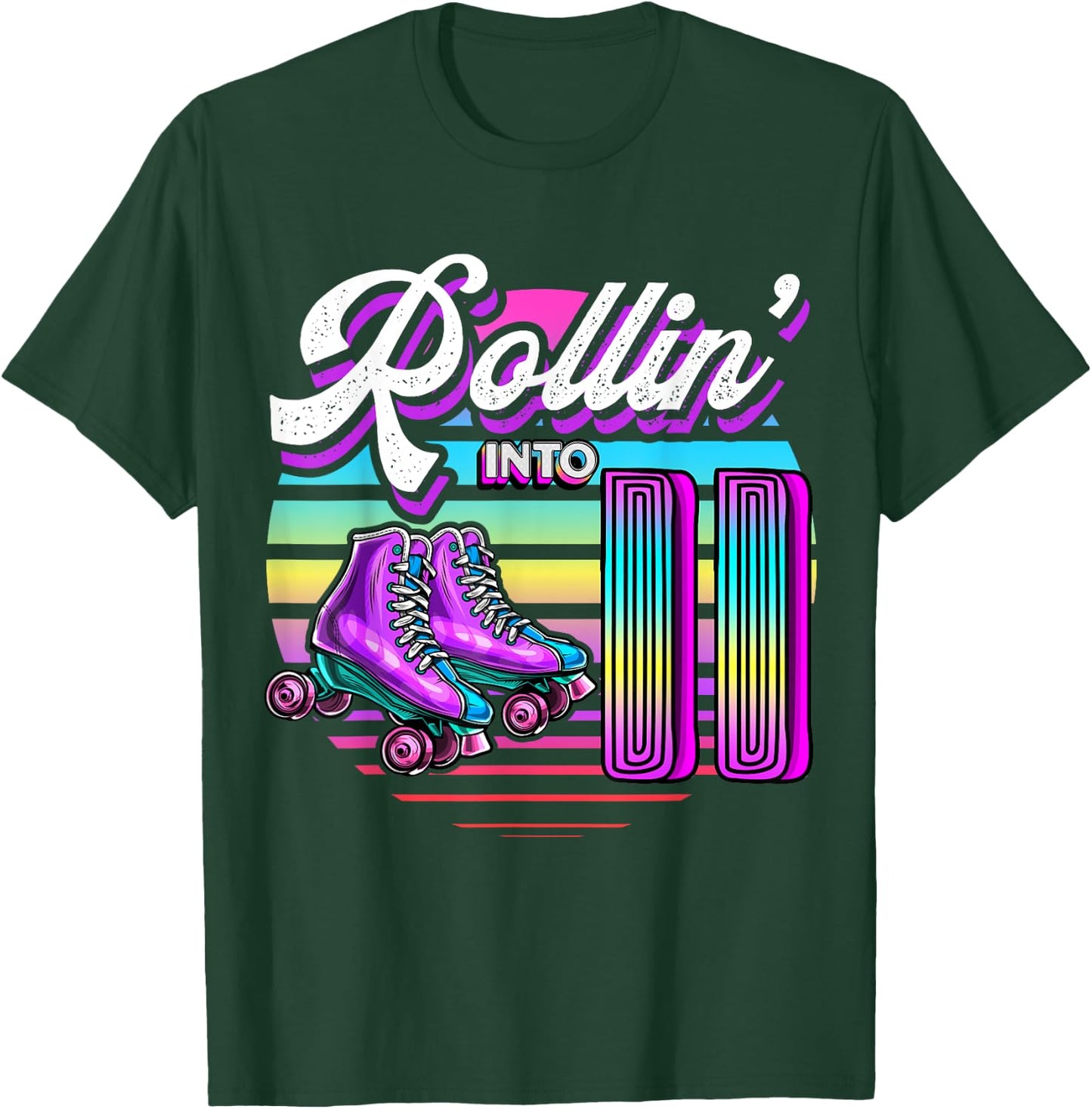 Rollin' into 11 Roller Skating Rink 11th Birthday Party Girl T-Shirt - T-Shirt | Forest