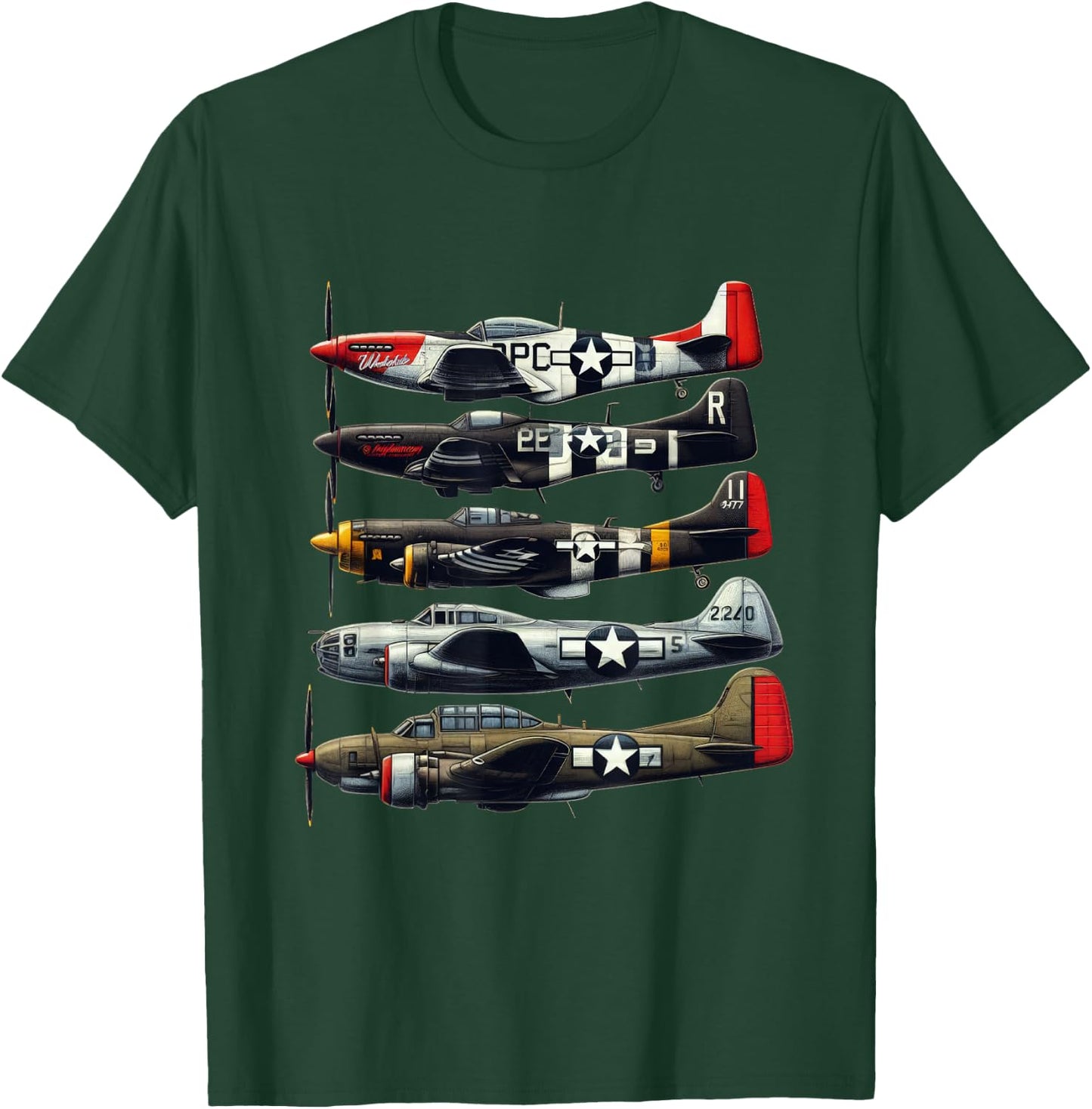 WW2 Warplanes B-17 P51 Mustang F4U Corsair P40 Warhawk T-Shirt - T-Shirt | Forest