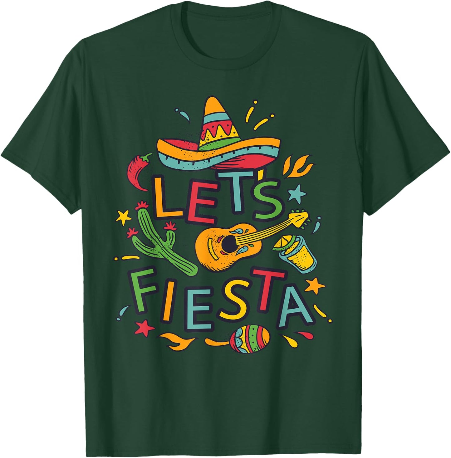 Let's Fiesta Cinco De Mayo Mexican Guitar Party T-Shirt - T-Shirt | Forest