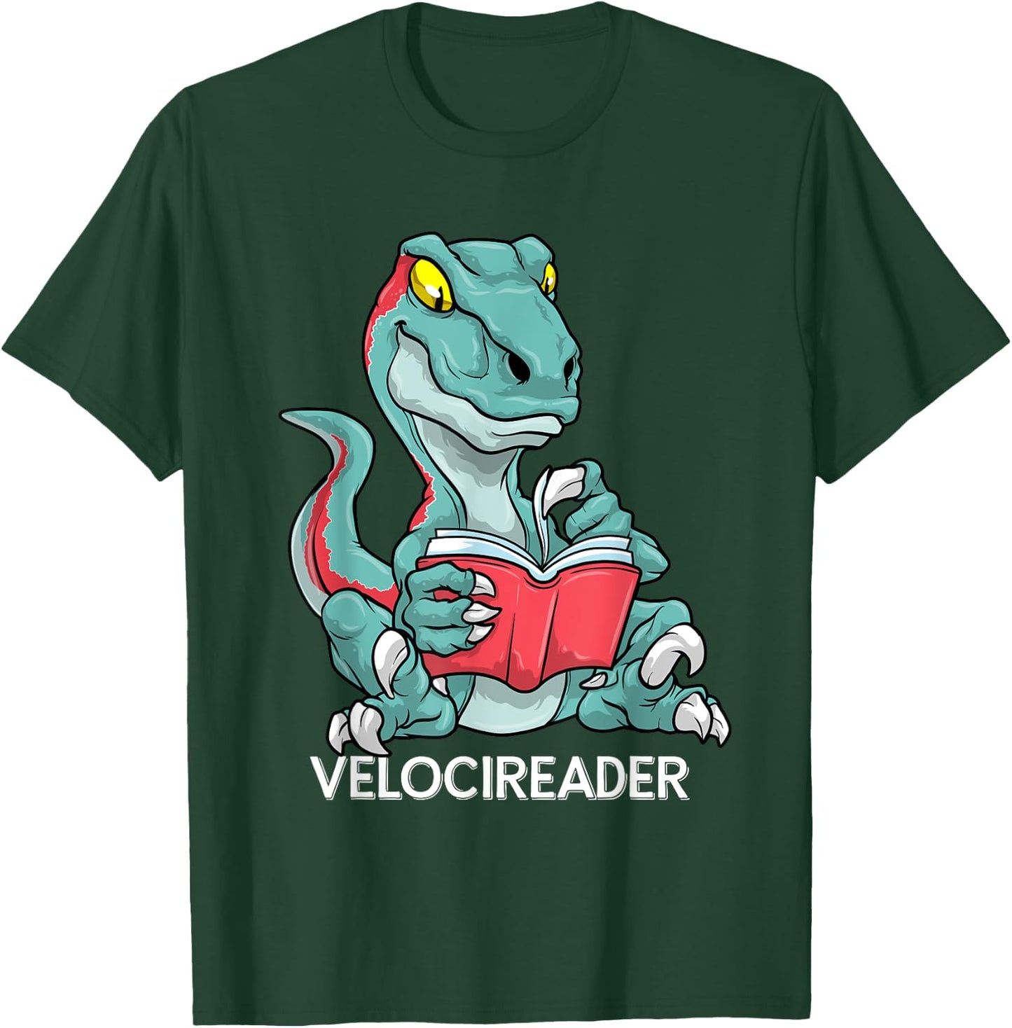 Velocireader Funny Reading Velociraptor Dinosaur Book Reader T-Shirt - T-Shirt | Forest