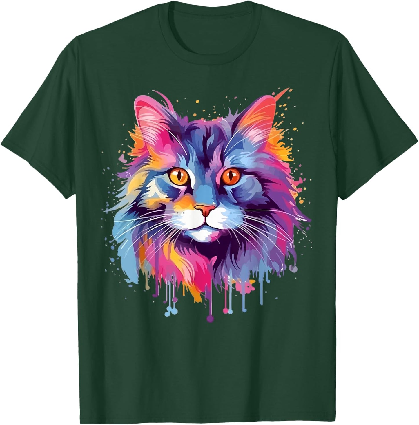 Colorful Splash Art Maine Coon Cat Face T-Shirt - T-Shirt | Forest