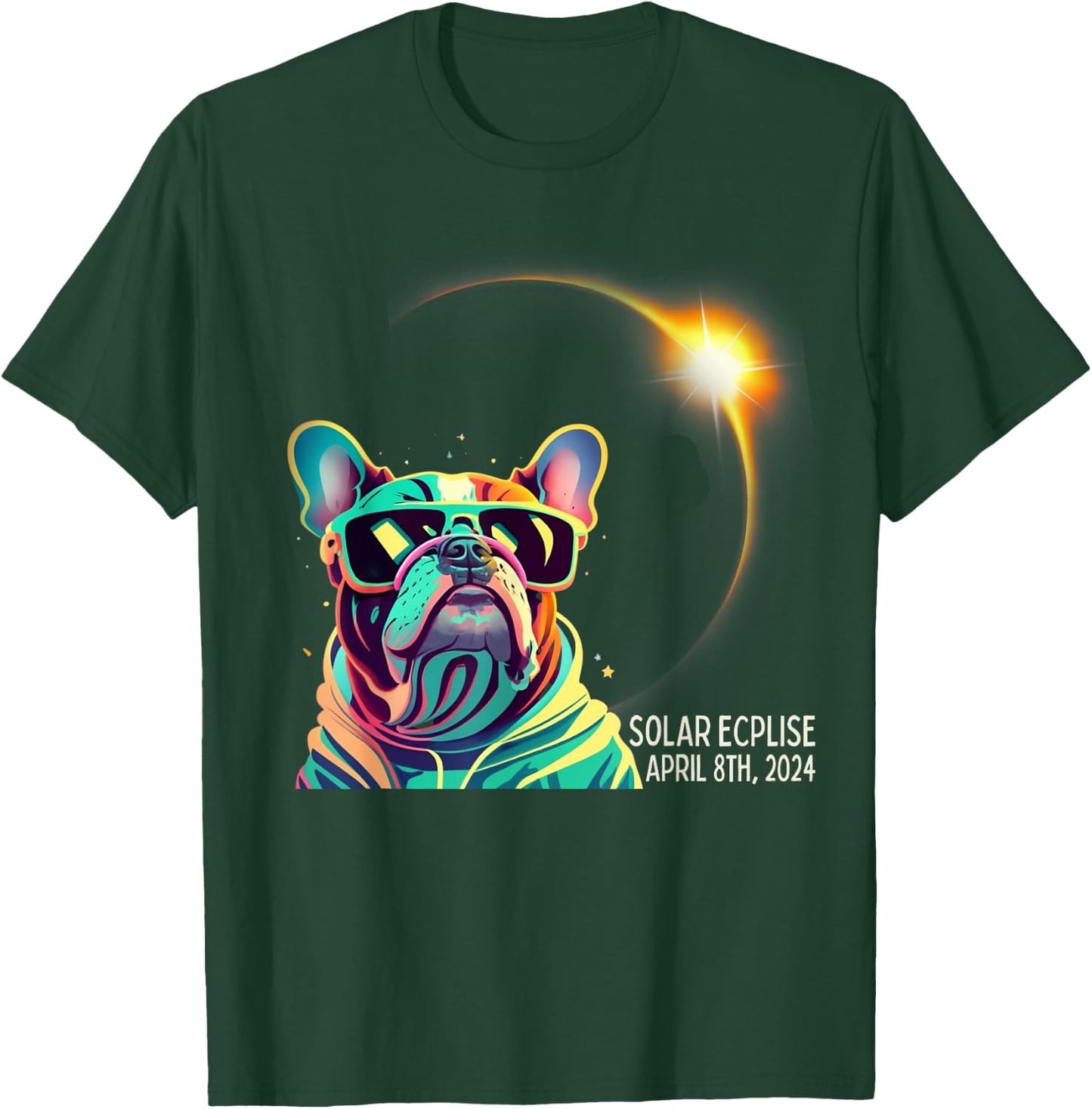 French Bulldog America 2024 Solar Eclipse Accessories Men Women Kids T-Shirt - T-Shirt | Forest