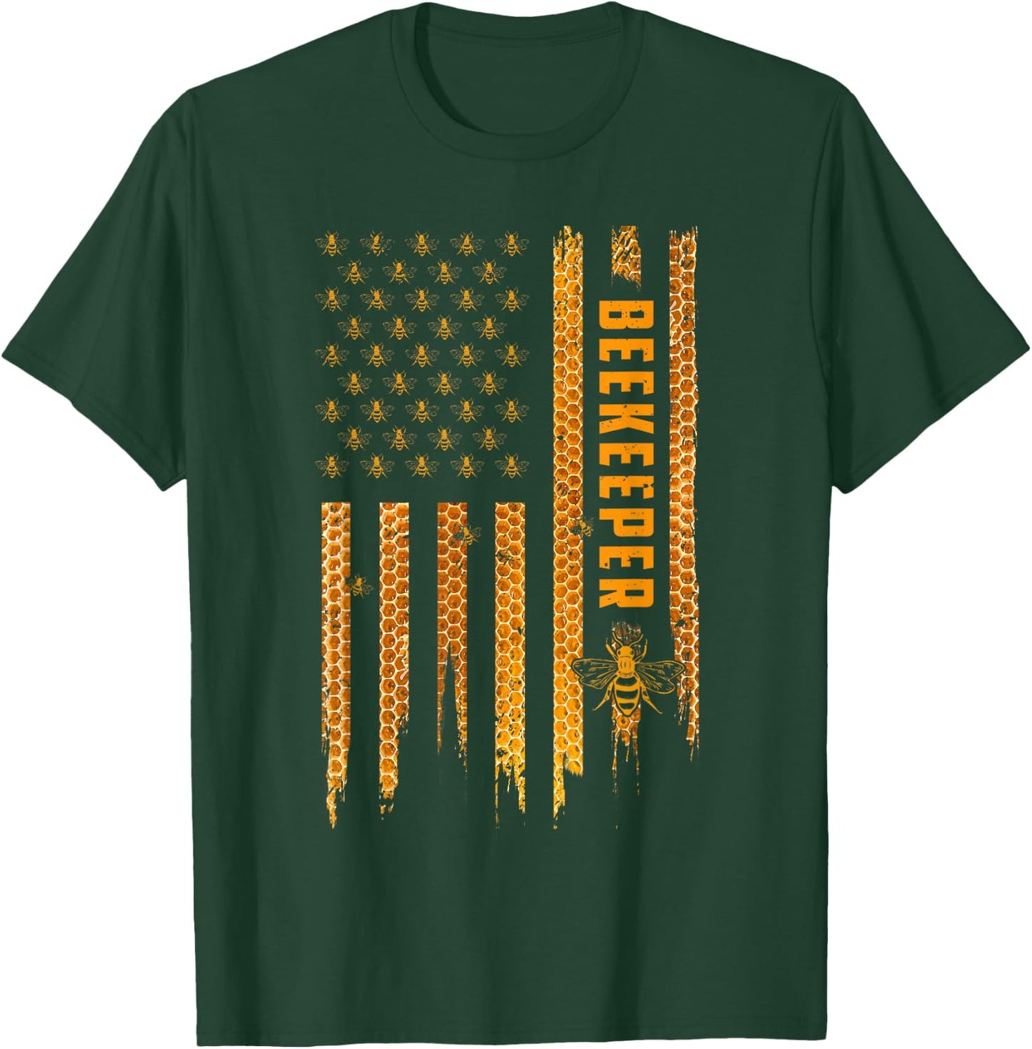 Beekeeping American Flag Honeycomb Honey Bees Beekeeper T-Shirt - T-Shirt | Forest