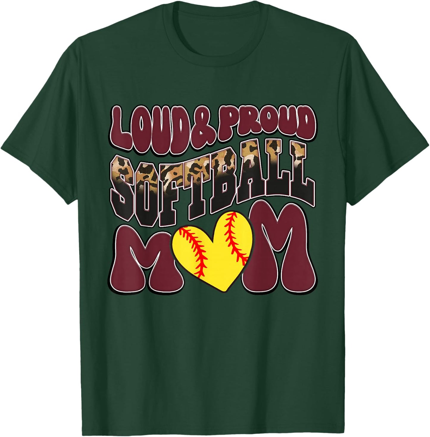 Loud Proud Softball Mom Maroon Team Leopard Softball Mom T-Shirt - T-Shirt | Forest