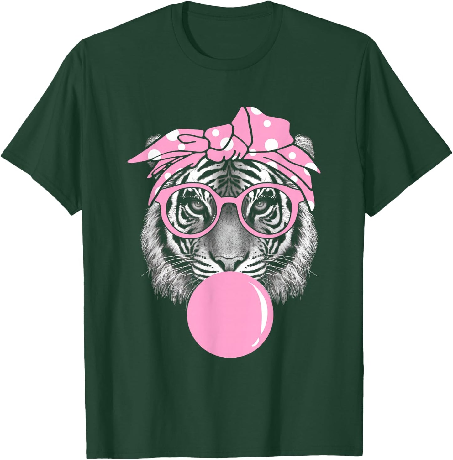 Funny Pink Tiger For Girl Glasses & Pink Bubble Gum T-Shirt - T-Shirt | Forest