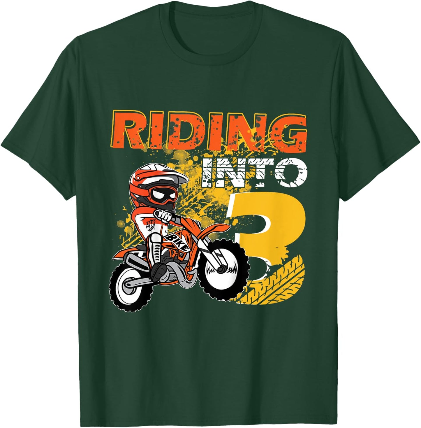 Kids Riding Into 3 Years Old Dirt Biker 3rd Birthday Boys Kids T-Shirt - T-Shirt | Forest