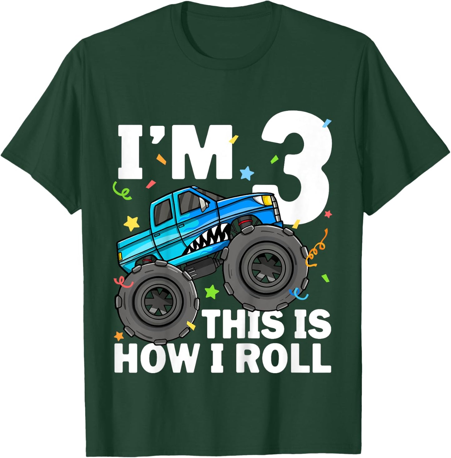 Kids Monster Truck Shark 3rd Birthday Boy Toddler 3 Three T-Shirt - T-Shirt | Forest