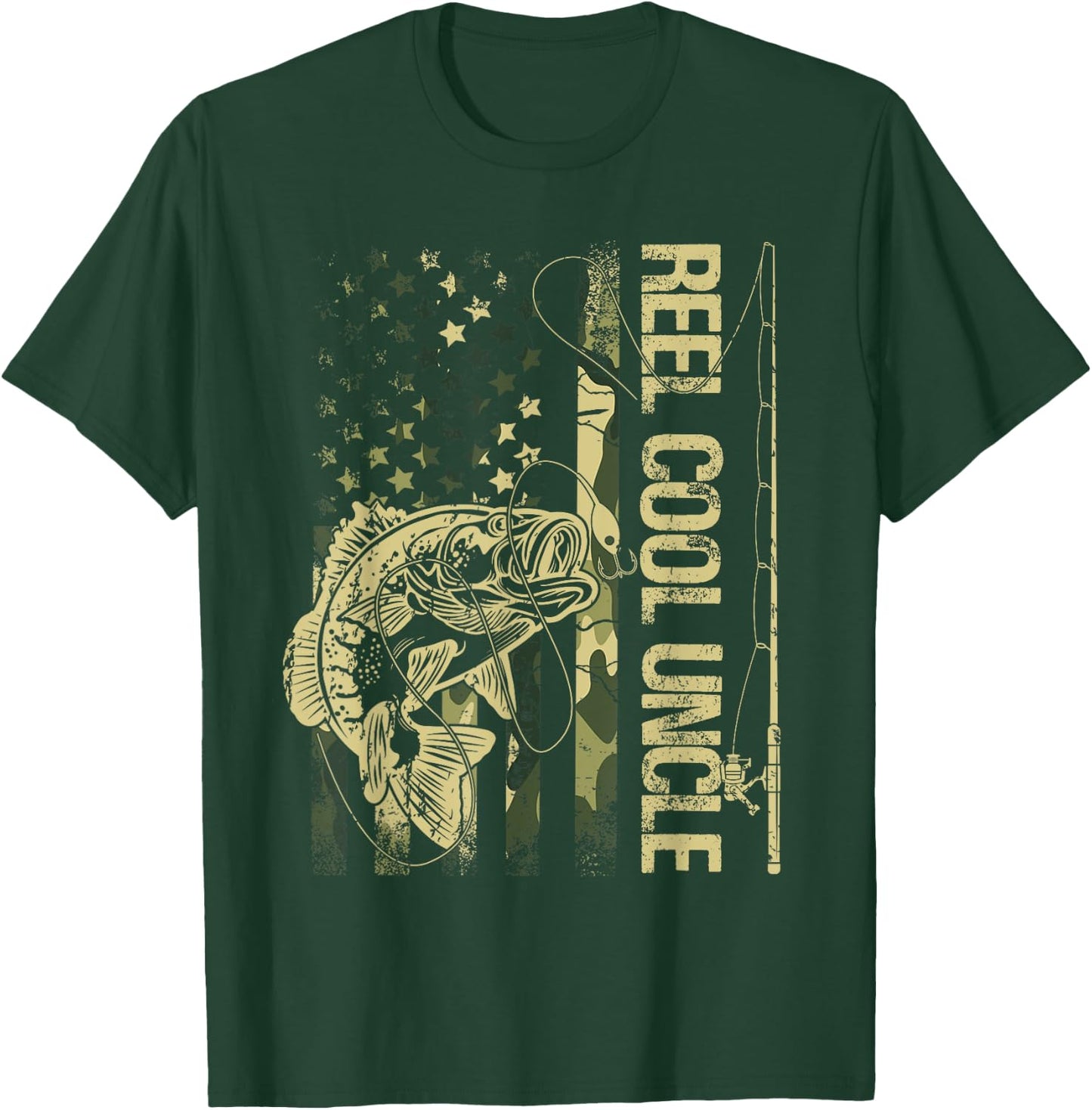 Reel Cool Uncle Camouflage American Flag Father's Day T-Shirt - T-Shirt | Forest