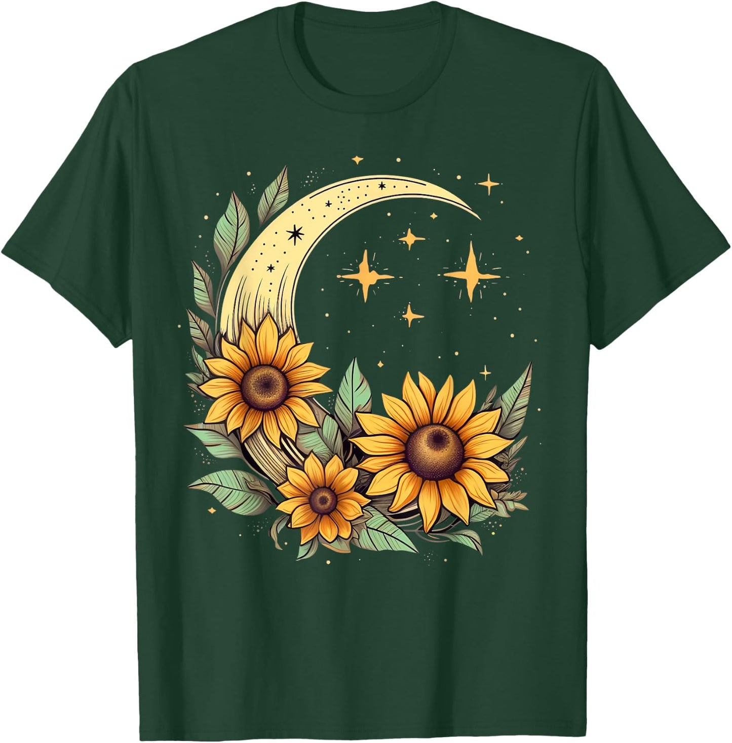 Floral Moon Sunflower on Celestial Sunflower Lunar T-Shirt - T-Shirt | Forest