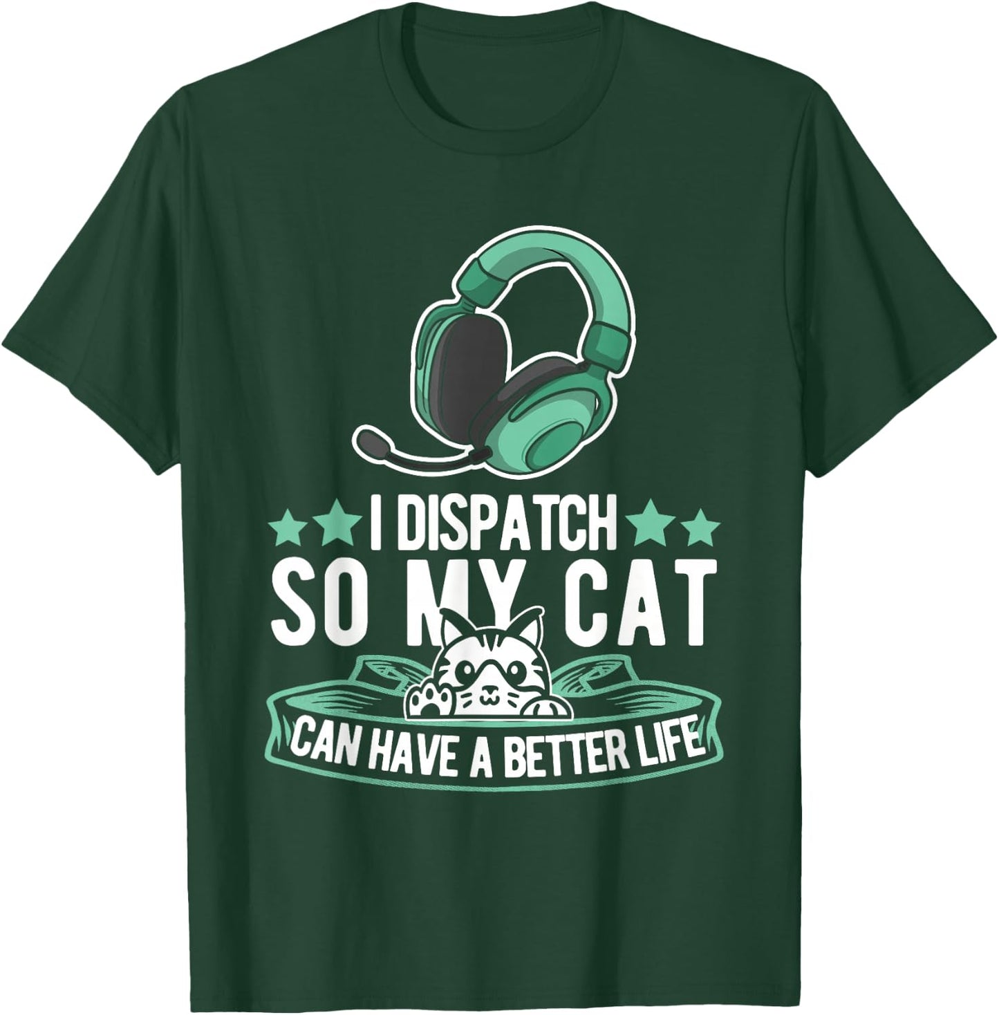 Thin Gold Line Cat - Police Yellow Emergency Dispatcher T-Shirt - T-Shirt | Forest