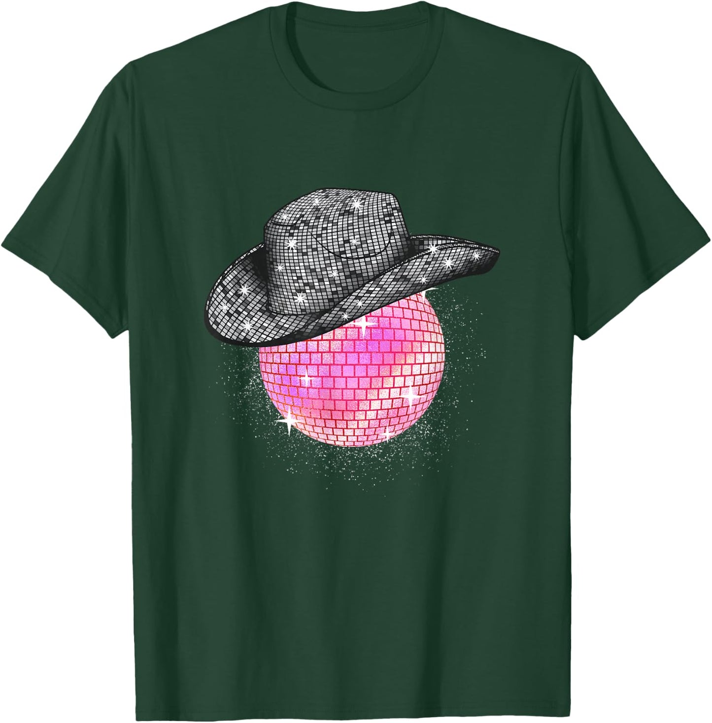 Cowgirl Pink Disco Ball with Cowboy Hat Retro T-Shirt - T-Shirt | Forest