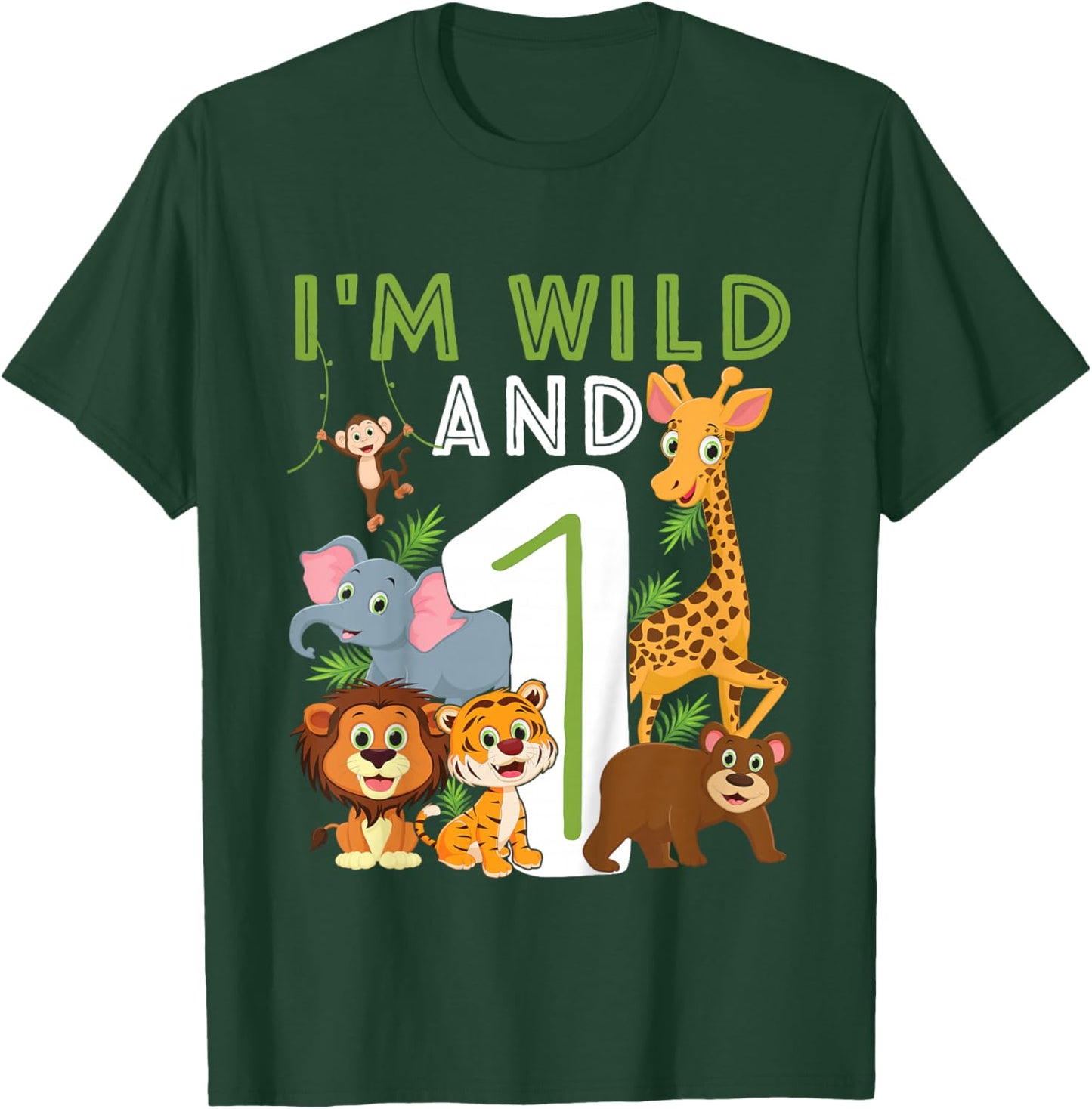 I'm wild And One Safari Zoo Animal Theme 1 Year Old Birthday T-Shirt - T-Shirt | Forest
