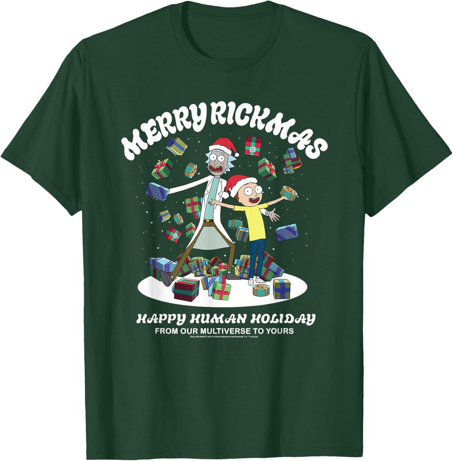 Rick and Morty Christmas Merry Rickmas Dark T-Shirt - T-Shirt | Forest