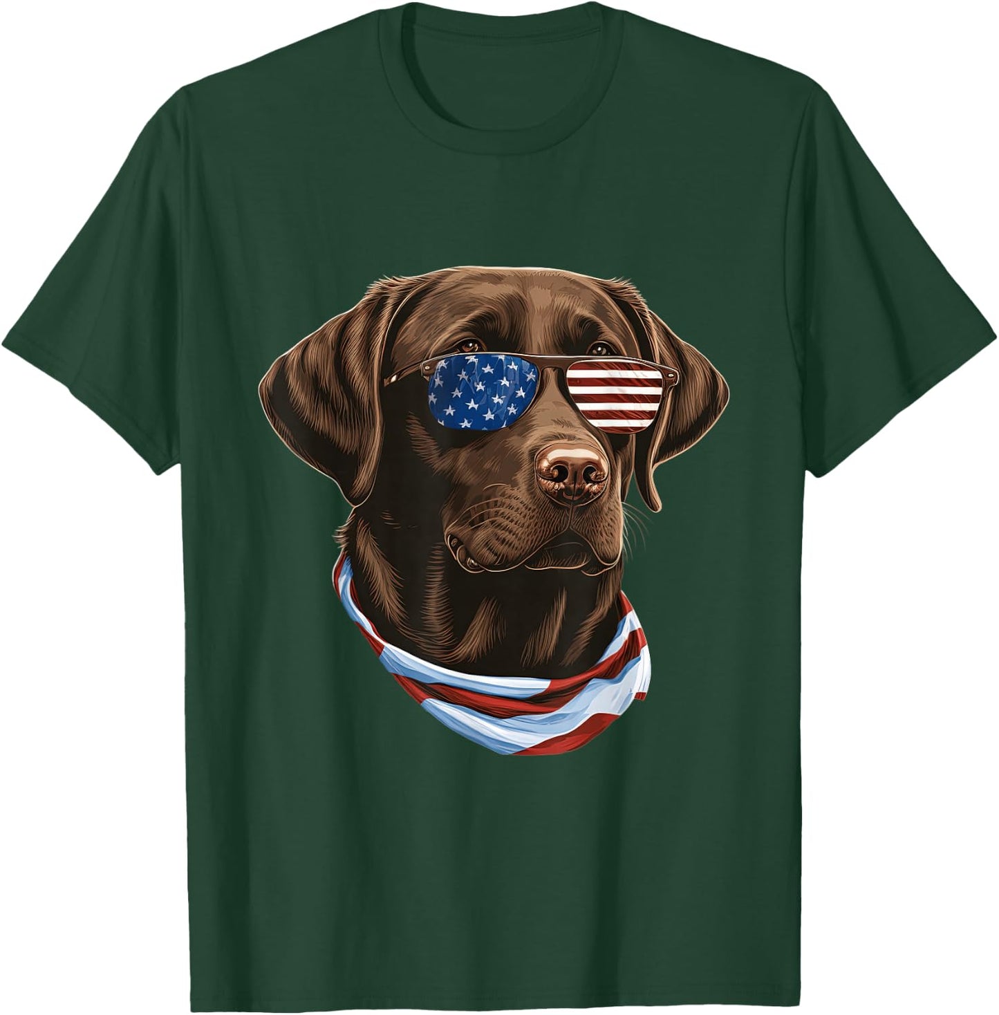 Chocolate Labrador With USA Sunglasses And Flag T-Shirt - T-Shirt | Forest