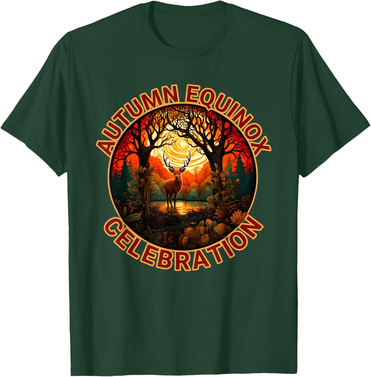 Autumn Equinox Celebration Fall Leaves Deer Autumn Design T-Shirt - T-Shirt | Forest