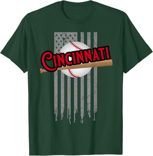 Cincinnati OH USA Flag The Queens Chip City Basic Cincy T-Shirt - T-Shirt | Forest