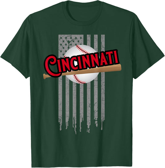 Cincinnati OH USA Flag The Queens Chip City Basic Cincy T-Shirt - T-Shirt | Forest
