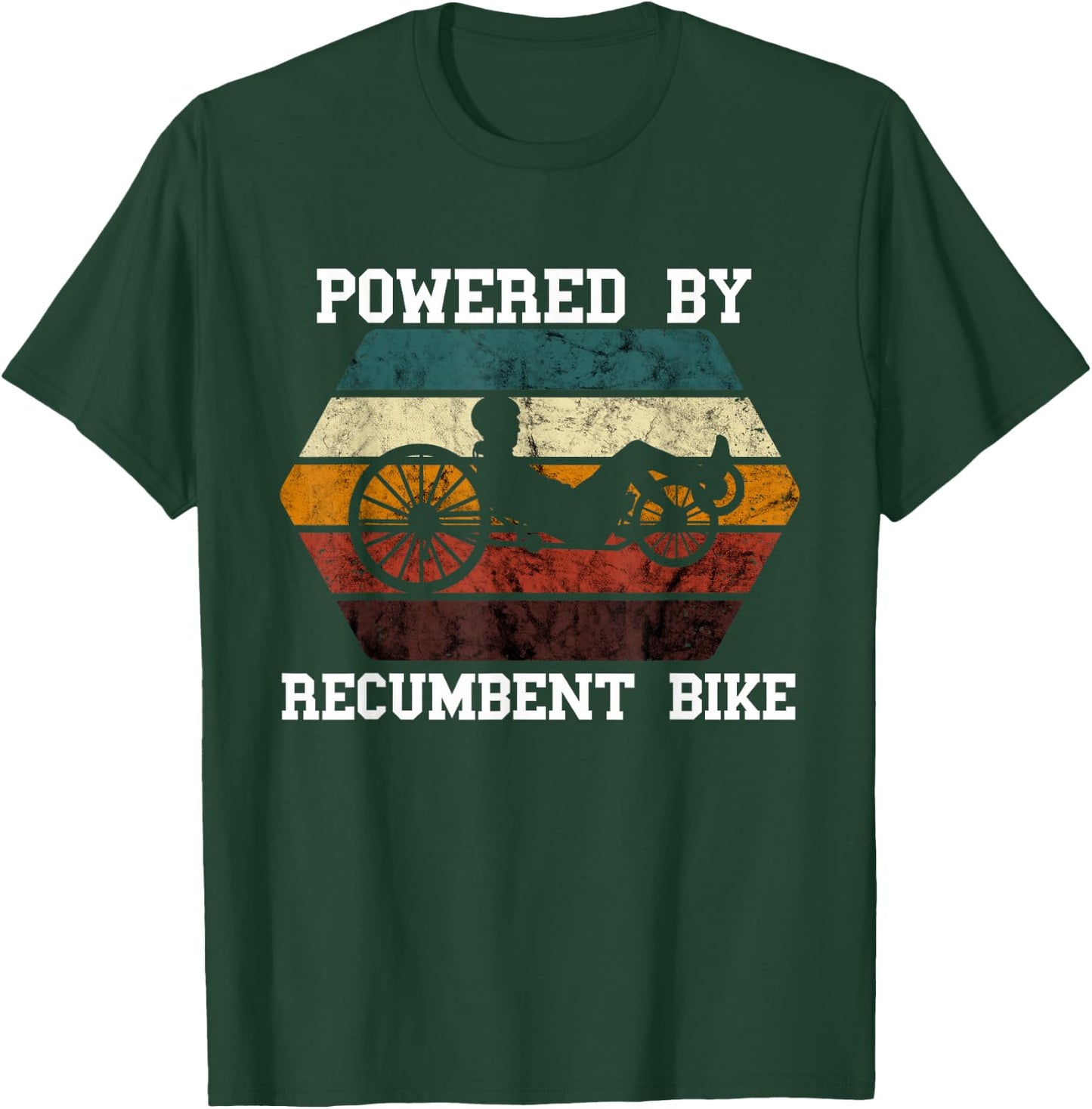 Retro Recumbent Bike Powered By Recumbent Trike Cyclist T-Shirt - T-Shirt | Forest